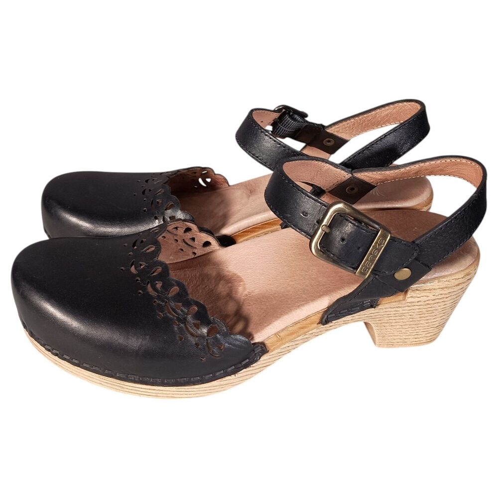 Dansko Mary Jane Shoes Toe Closed Black Leather Perforated Block Heel 38/7.5 - 8 - Picture 9 of 13